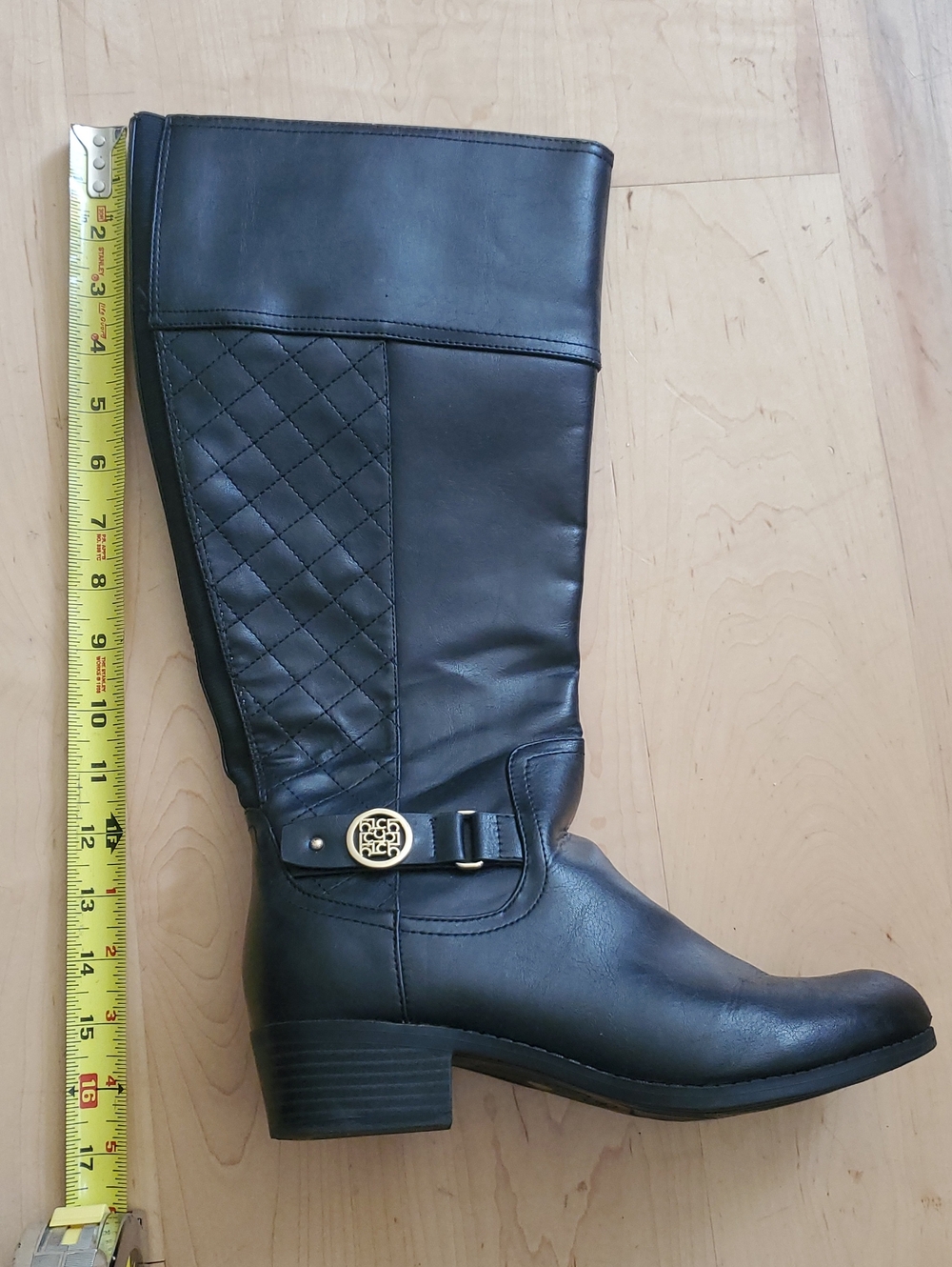 Liz Claiborne Black Quilted Riding Boot with Gold Accent
